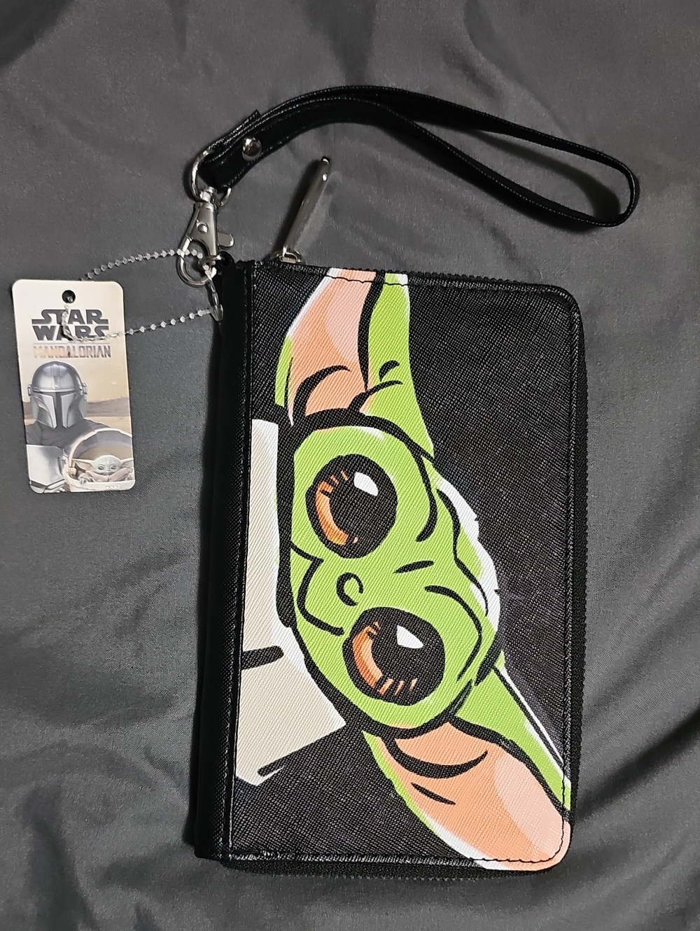 Star Wars Grogu Black and Green Wristlet Phone Case with Tag